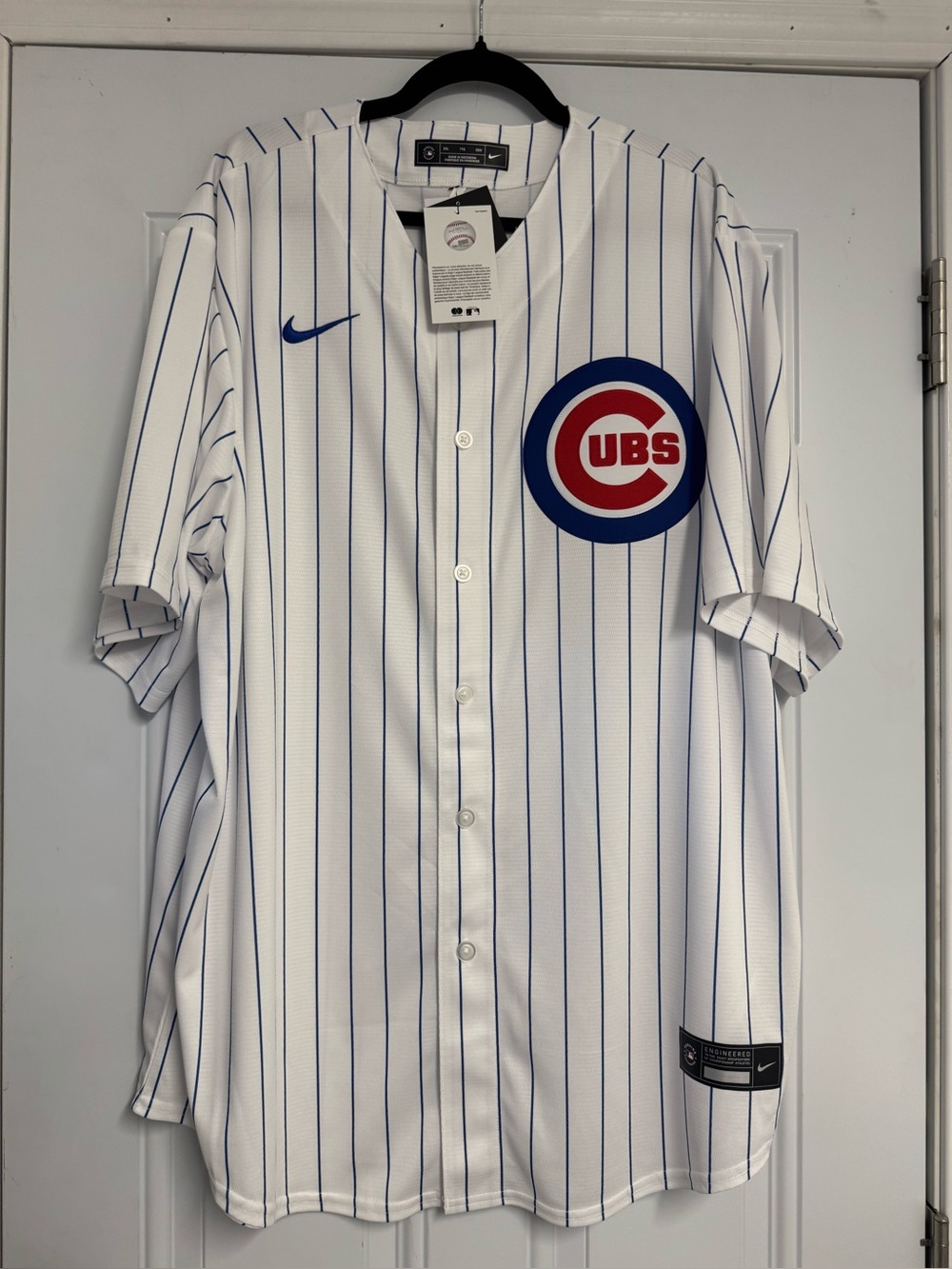 Nike White Baseball Jersey with Royal Blue Pinstripes XXL - Picture 6 of 11